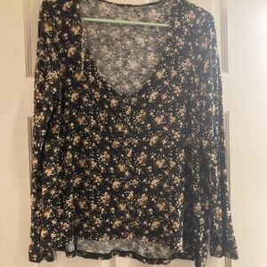 American Eagle Outfitters Black Floral Button-Down Shirt